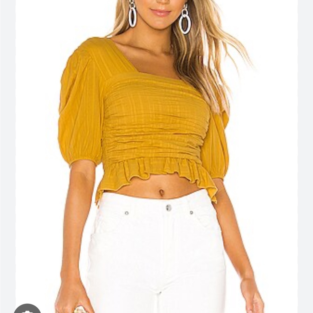 Tularosa Yellow Puff Sleeve Crop Blouse